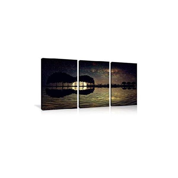 【並行輸入品】 Urttiiyy 3 Piece Music Abstract Guitar Trees Arranged in a Shape of a Guitar on a Starry Sky Background in a Full Moon Night Canvas Wal