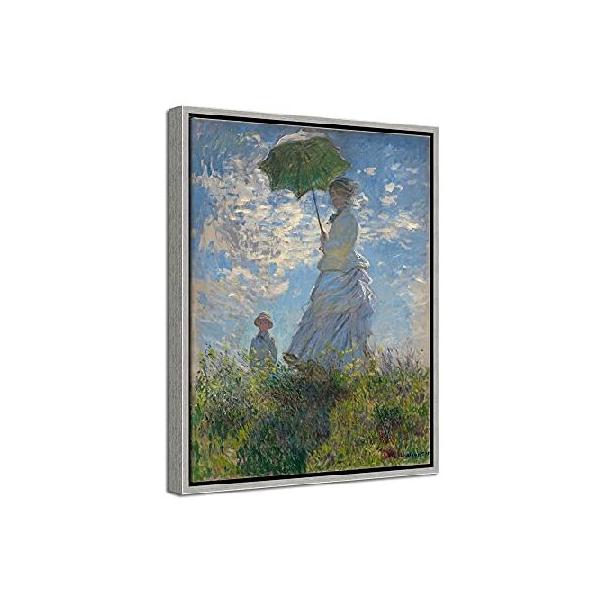 【並行輸入品】 Wieco Art フレーム付きウォールアート パラソルの女性 マダムモネとクロード・モネの息子 有名なクラシック油絵 キャンバスプリント