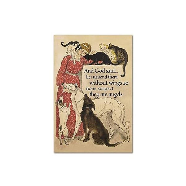 【並行輸入品】 ビンテージキャンバスアート ウォールデコ 犬と猫を持つ少女 ポスター キャンバスプリント Let Us Send Them Without Wings So None Suspect The