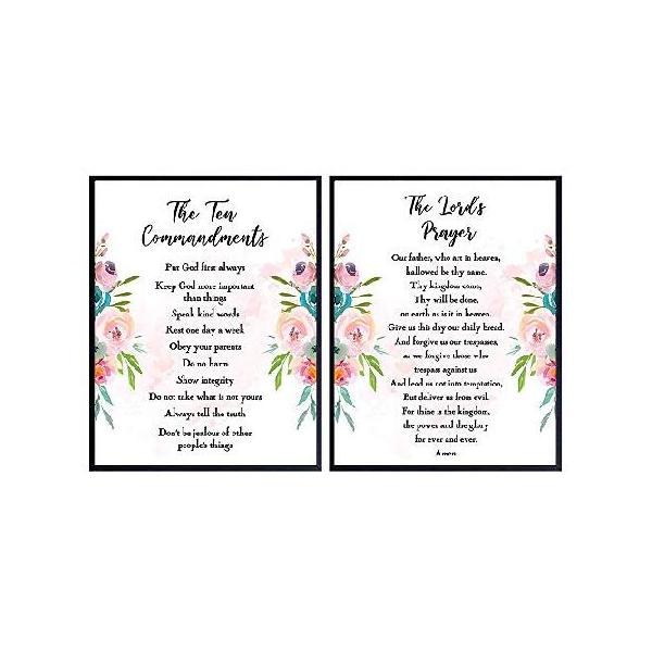 【並行輸入品】 The Ten Commandments Wall Decor - Lords Prayer Wall Art - Religious Scripture, Bible Verse Decoration - Inspirational Quotes - Girls Ro