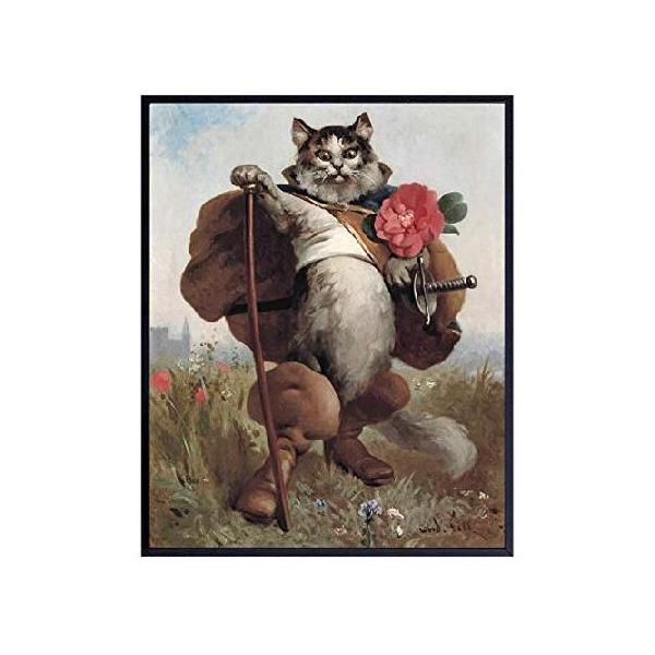 【並行輸入品】 Cat Wall Art - Puss in Boots - Cat Wall Decor - Vintage Kitty Print - Kitten Lover Gifts for Women - Tabby Print - Room Decoration for