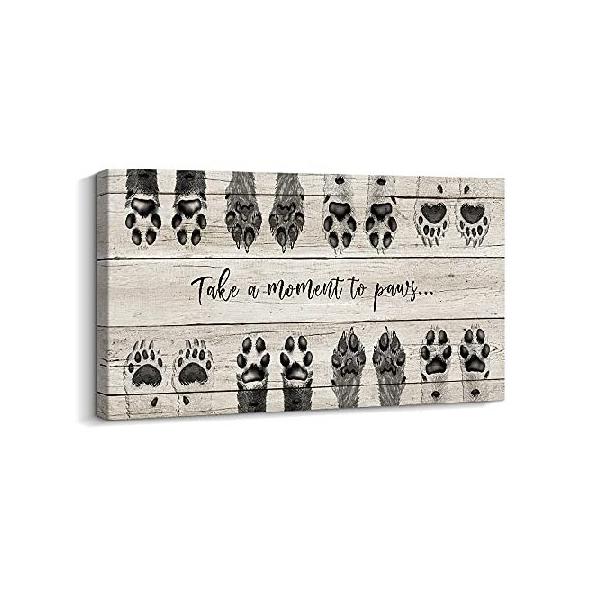 【並行輸入品】 ARTINME 犬好きサイン 壁装飾、Take A Moment to Paws Sign ペット 足跡 アートワーク 足跡 キャンバス ウォールアート、フレーム入りアニマルプ