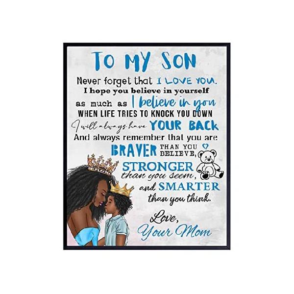 【並行輸入品】 Boys Bedroom Decor - Black Art - African American Artwork - To My Son Gifts from Mom - Little Boys Room Decor - Wall Art - Blue Baby Nu