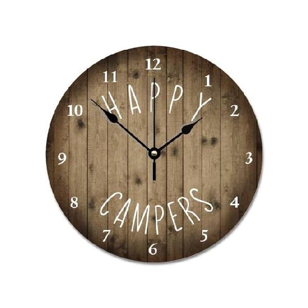 【並行輸入品】 Happy Campers 壁掛け時計 素朴な木製 退職 RV キャンプ 木製時計 10インチ 静音 カチカチ音を立てない木製壁掛け時計 電池式 リビングルーム 寝