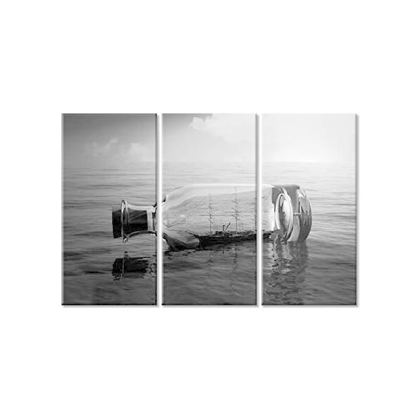 【並行輸入品】 TUMOVO 3 Panels Boat Sailing in a Bottle Canvas Paintings Home Decor Sunset Over The Sea Scenery Canvas Wall Art for Bedroom, Living Ro