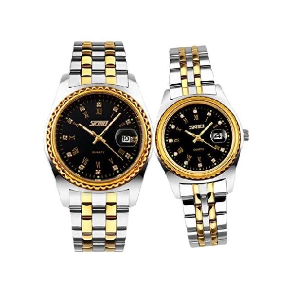 【並行輸入品】 SKMEI Watches for Couples Men and Women His and Hers Pair Watch Set Husband Wife Valentines Matching Wedding Gifts Classic Stainless
