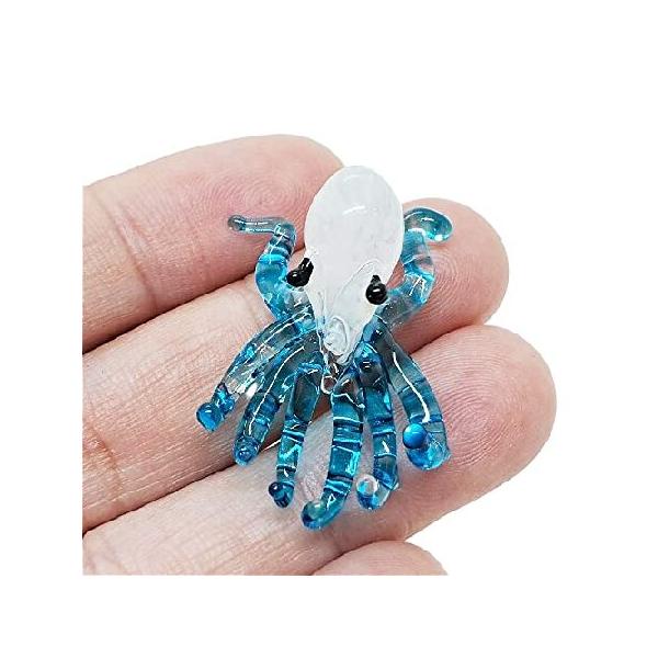 【並行輸入品】 WitnyStore 小さな長さ11/4インチ ホワイトブルー タコ吹きガラス イカの置物 海の生き物 クリスタル 動物 マルチカラー ミニチュア ランプワー