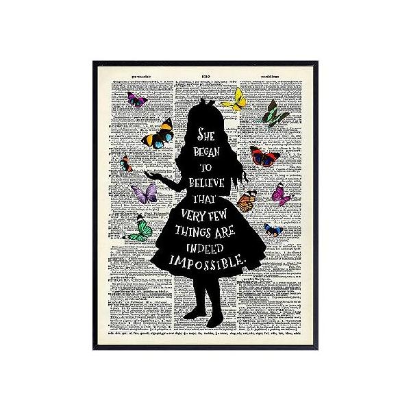 【並行輸入品】 Alice in Wonderland Butterfly Wall Art 11x14 - Home Office, Girl, Kids Room Decor - Positive Quotes Wall Decor - Cheshire Cat, Mad Hatt