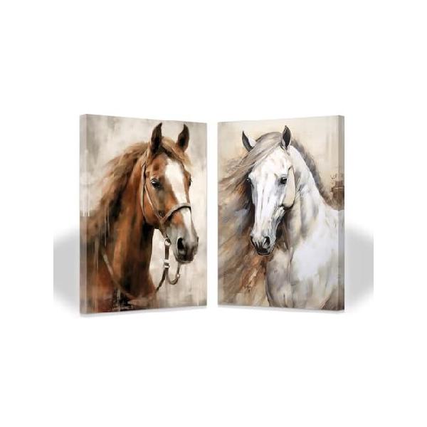 並行輸入品】 ZXHYWYM 2ピース 馬の壁アート 白馬の絵 茶色の馬の絵