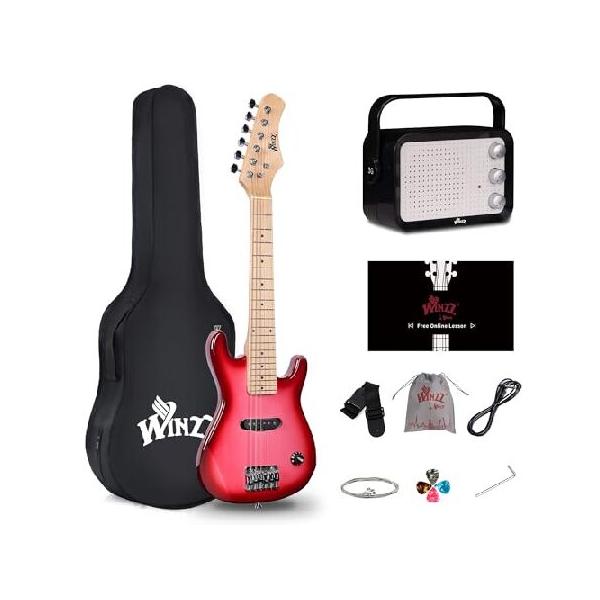 ギター　キッズ WINZZ 30インチ キッズ エレキギターキット 初心者用 ミニエレキ