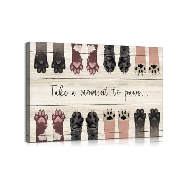 【並行輸入品】 Dog Wall Decor Dog Art Take a Moment to Paws Decor Animal Pictures Wall Decor Animal Canvas Wall Art Puppy Paw Print Puppy Decor Paws P