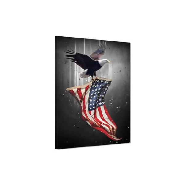 【並行輸入品】 American Flag Wall Art, Red White Blue Flag of USA Painting Flying Bald Eagle Standing On The US Flag Picture Wall Decor Modern Militar