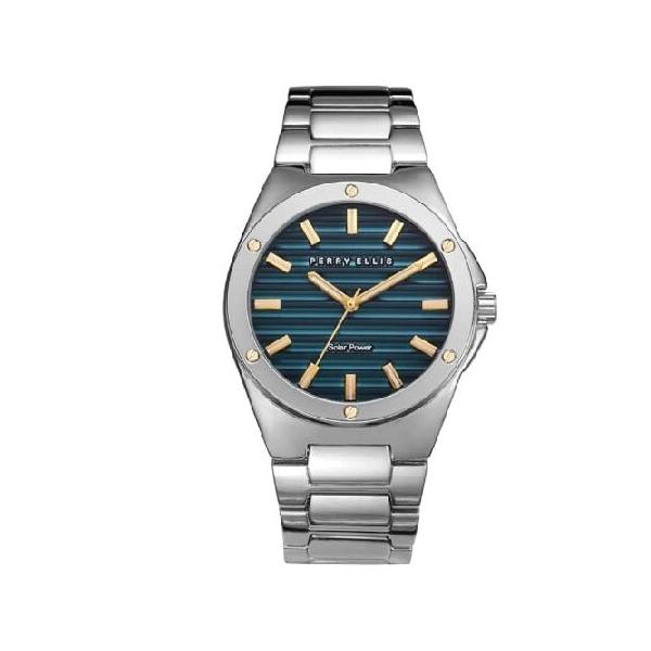 【並行輸入品】 Perry Ellis ソーラーパワーメンズウォッチ | 合金ブレスレット | 防水アナログ腕時計 男性用 | 42mmケース | Relojes para Hombres | 男性への