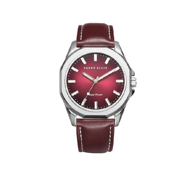 【並行輸入品】 Perry Ellis ソーラーパワーメンズウォッチ | ビーガンレザー 防水 アナログ腕時計 男性用 | 42mmケース | Relojes para Hombres |