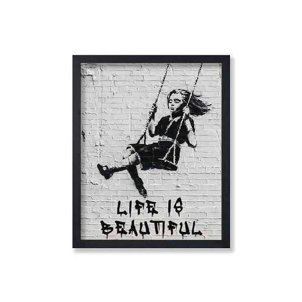 【並行輸入品】 Poster Master Girl On Swing Poster - Life Is Beautiful Print - Abstract Banksy ＆ Street Art - Graffiti ＆ Positive Quotes Art - Kid's