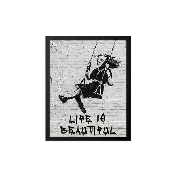 【並行輸入品】 Poster Master Girl On Swing Poster - Life Is Beautiful Print - Abstract Banksy Art - Street ＆ Graffiti Art - Positive Quotes ＆ Kid's