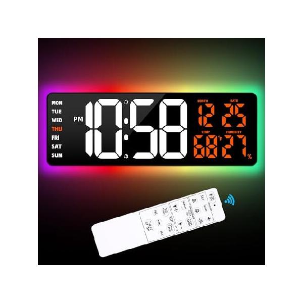 並行輸入品】 大型デジタル壁掛け時計 17.3インチ LED 大型