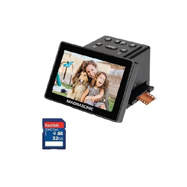【並行輸入品】 Magnasonic 25MPフィルムスキャナー 大型5インチディスプレイ＆HDMIと32GB SanDisk SDカード付き 35mm/126/110/Super 8フィルム＆135/126/110ス