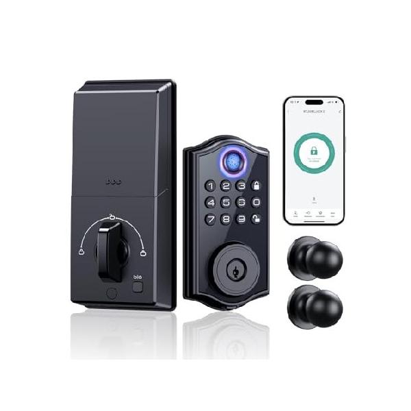 キンヒザ フロントドア用スマートデッドボルトロック生体認証指紋キーレスエントリーキーパッドドアロック(A)