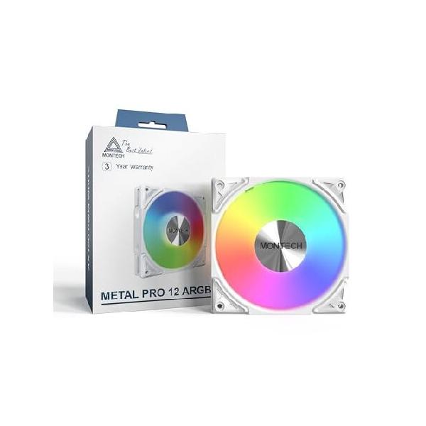 【並行輸入品】 MONTECH Metal PRO 12 ARGB PWM 流体ダイナミックベアリング 600-2200RPM、圧力集中 3.81mmH2O、エアフロー 76.2CFM、4ピン - 120mm ホワイト