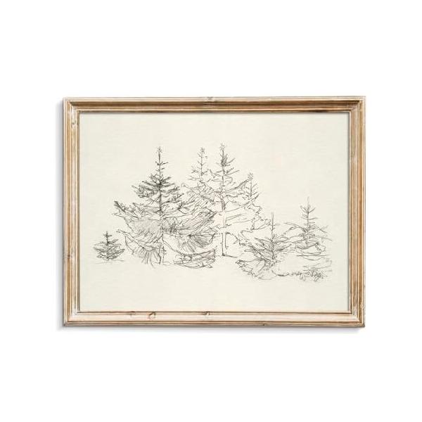 【並行輸入品】 uniro ニュートラルクリスマスウォールアートプリント、ヴィンテージクリスマス装飾、素朴な松の木のスケッチキャンバスアートプリント クリスマ