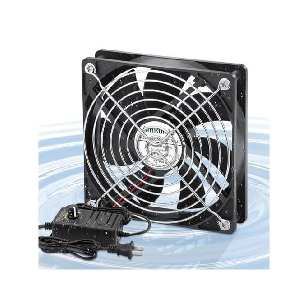【並行輸入品】 AmRunJe 120mm 防水コンピューターファン ACプラグ付き IP67 12V 可変速度コントローラー RV冷蔵庫冷凍庫 グロウテント フォグマシン マッシュル