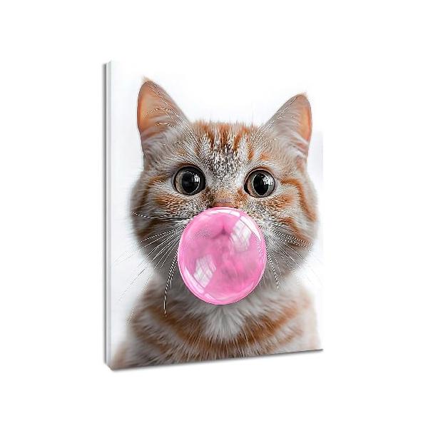 【並行輸入品】 HVEST おもしろ猫ウォールアート バスルーム用 かわいい猫は泡を吹いています ピンク キャンバス ウォールアート 動物 写真 リビングルーム 寝室