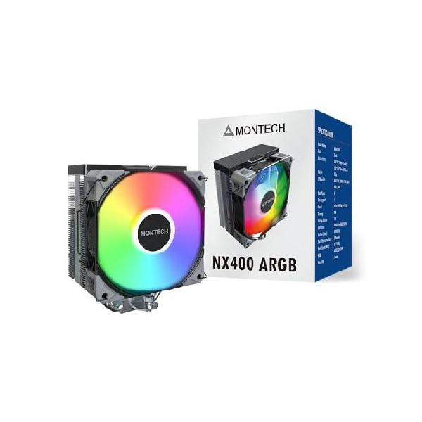 【並行輸入品】 MONTECH NX400 ARGB - CPUクーラー、シングルタワー、4つの高度なヒートパイプ、52フィンヒートシンク、E28、120mm FDB静圧ファン、ファンの厚さ