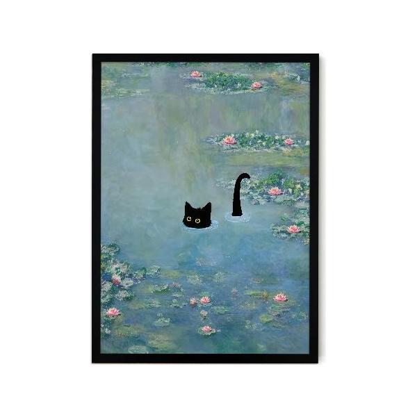 並行輸入品】 ファンタジーアーティスト モネ 睡蓮 猫 ウォールアート