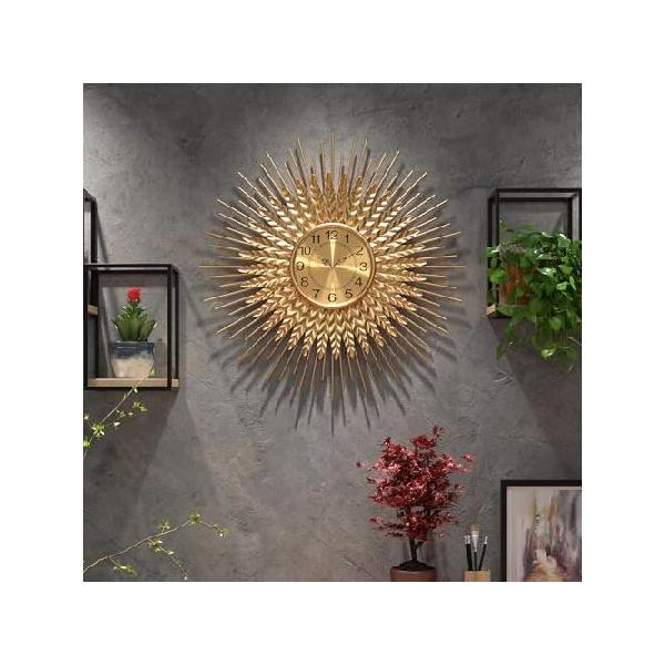 【並行輸入品】 DAYDAYART Large Mid Century Gold Wall Clock Decorative Modern Sunburst Wall Clocks, Metal Big Silent Non-Ticking Clock, Luxury Home Gif