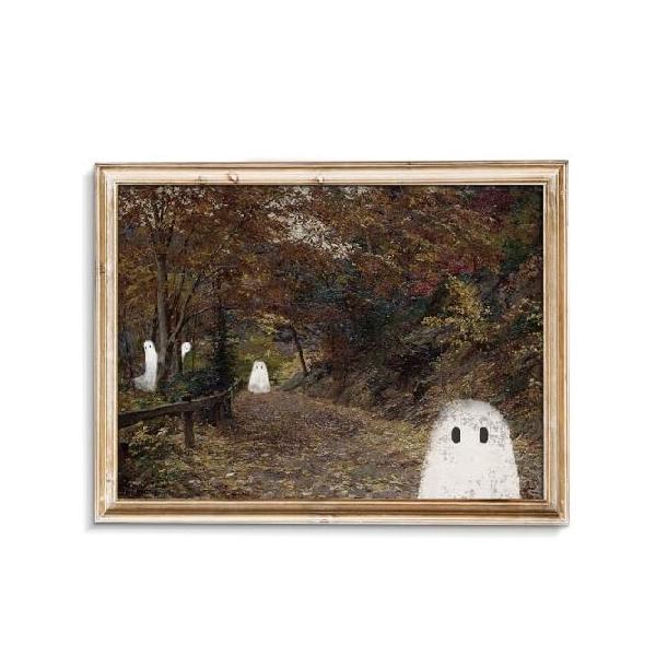 【並行輸入品】 uniro ヴィンテージ ハロウィン ゴーズ キャンバス ウォールアート かわいい ゴースト イン フィールド ピクチャー ウォールデコ 不気味なゴシッ