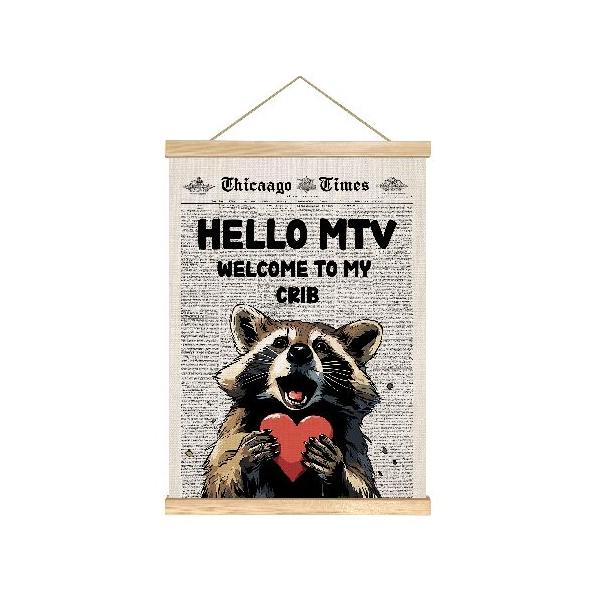 【並行輸入品】 Hello MTV、Welcome To My Crib新聞キャンバスウォールアート、14x18.5インチ ビンテージ白黒ニュースポスター、トレンディな70年代の部屋の美的