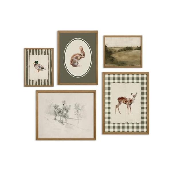 【並行輸入品】 Vintage Nursery Wall Art Kids Canvas Poster Baby Boy Room Wall Decor Green Rabbit Wall Art Bunny Bird Prints Deer Picture Farmhouse Pai