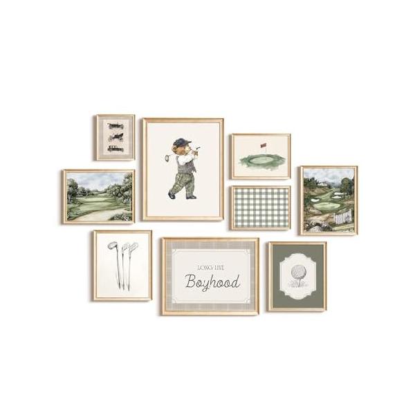 【並行輸入品】 Vintage Sports Nursery Wall Art Decor Golf Teddy Bear Canvas Pictures Toddler Boy Room Wall Decor Sports Animal Poster Baby Boy Nursery