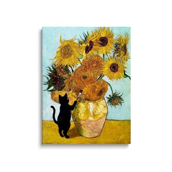並行輸入品】 TimAsh ゴッホ ひまわり 猫 ウォールアート 黒猫 絵画