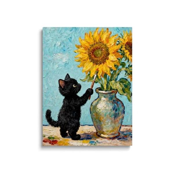 並行輸入品】 TimAsh ゴッホ ひまわり 猫 ウォールアート 黒猫 絵画