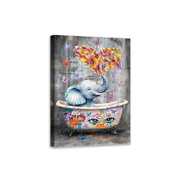 【並行輸入品】 Novatique Street Graffiti Wall Art Banksy Wall Art for Bedroom The Elephant In The Bathtub Painting Animals Canvas Art for Living Room