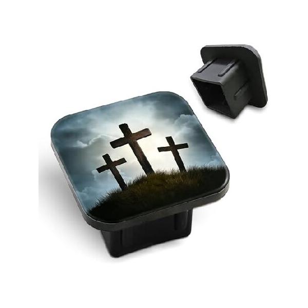 【並行輸入品】 Trailer Hitch Cover Three Wooden Crosses on a Hill Square 2 Inch Receiver Tube Plug Cover Compatible with Most Models Hitch Receivers P