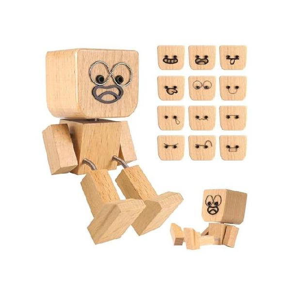 【並行輸入品】 Nezylaf揺れる足木製人形 - 12個の磁気で変更可能な面、手作りのぐらついた木製の男性の置物 車のダッシュボード＆デスク装飾用、キネティックス