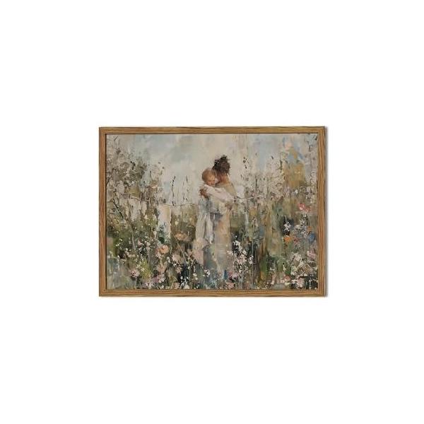 【並行輸入品】 Motherhood Cottagecore ウォールアート、ビンテージ母の日ウォールデコール 絵画 花の中で赤ちゃんを抱く母 印象派 キャンバスプリント 寝室 リ