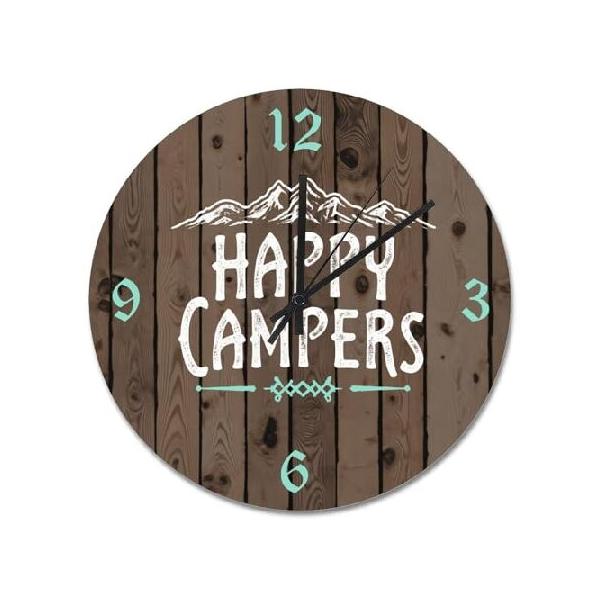 【並行輸入品】 ArogGeld Happy Campers Mountain Wall Clock Rustic Wood Personalized Wall Clocks Battery Operated 15 Inch Non-Ticking Boho Retirement Li