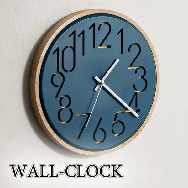 掛け時計 壁掛け時計 ネイビー色 ナチュラル 木製フレーム お洒落 直径