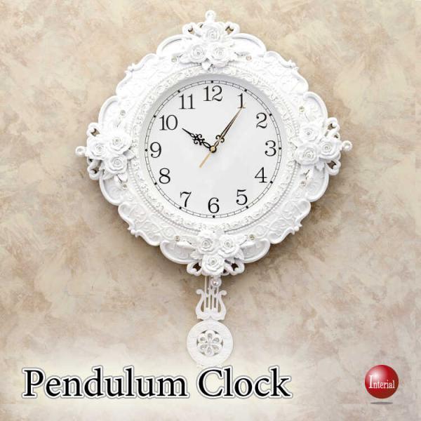 白薔薇デザインのヨーロピアン壁掛け振り子時計 音なしスイープ