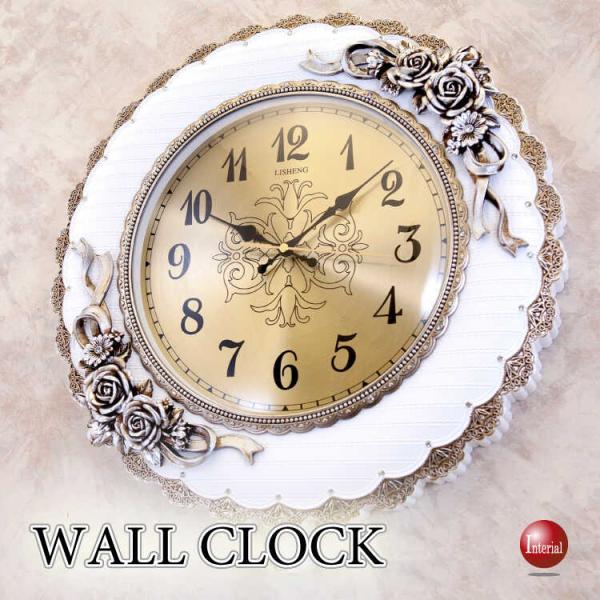 白とゴールドの上品でゴージャスな壁掛け時計 サイレントムーブメント