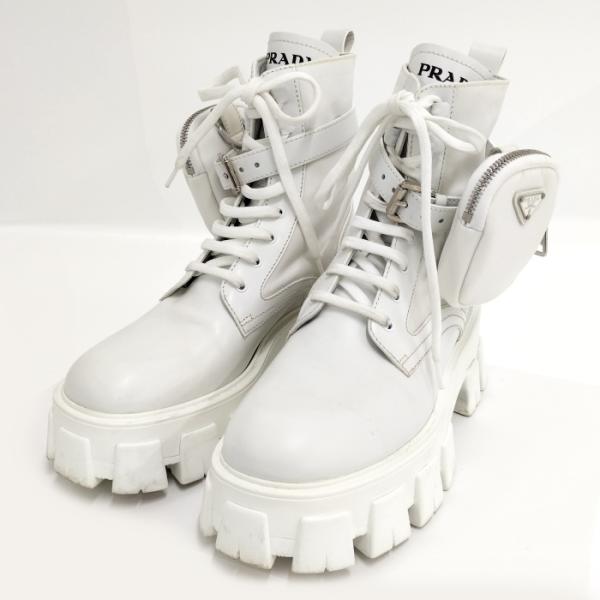 PRADA 【中古】PRADA モノリス ファブリック ブーツ レザー ナイロン 