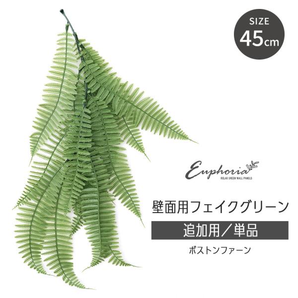 葉先が細かく分かれたボストンファーン（セイヨウタマシダ）のハンギンググリーン。垂れ下がりが可愛いハンギングタイプはユーフォリアシリーズのグリーンウォールパネルへの追加取付だけでなく、単品でハンギンググリーンとして装飾するのもおすすめ。取付穴...
