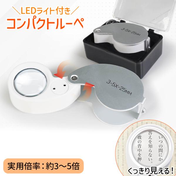 ルーペ コンパクト LEDライト付き 携帯 軽量 拡大鏡 ケース付き