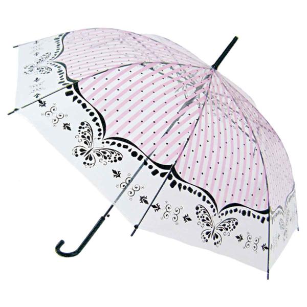 長傘 ビニール傘 58cm パピオン柄 （ 雨傘 ジャンプ傘 蝶 クリア 傘