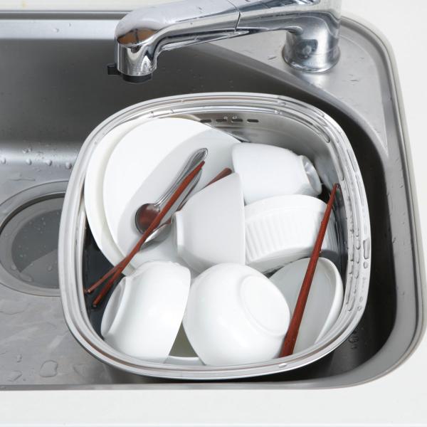 サイズ/外寸：約幅29×奥行38×高さ14.7cm内寸：約幅24.5×奥行33.5×高さ12.5cm重量/約695g容量/約6.7L※あふれ面までの容量内容量/1個材質/本体・脚芯材：ステンレス鋼脚ゴム：合成ゴム生産国/日本製耐荷重/10k...