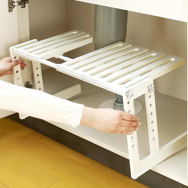 サイズ/約幅50〜75×奥行30.3×高さ30.9cm重量/約1kg内容量/1台材質/フレーム：スチロール樹脂棚板・メネジ：ポリプロピレンパイプ：スチール（PPコーティング）（樹脂部：ABS樹脂）生産国/日本製耐荷重/約5kg組立状態/お客...